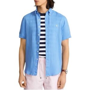 Polo Ralph Lauren Short-Sleeve light blue Linen Shirt embroidered logo |XL